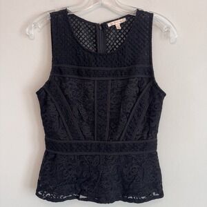 Skies Are Blue Lace Peplum Top Black Sleeveless Blouse Women's S Boutique